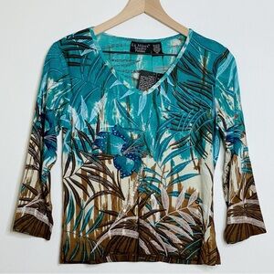 Le Mieux Tropical Print Top - Teal and Brown